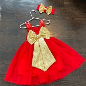 Red & Gold Sequin Holiday Dresss